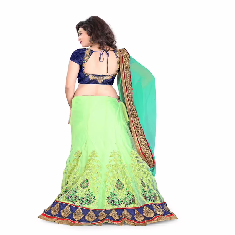 Lookslady Embroidered Light Green Pure Georgette Lehenga Saree - Image 4
