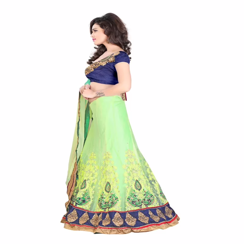 Lookslady Embroidered Light Green Pure Georgette Lehenga Saree - Image 2