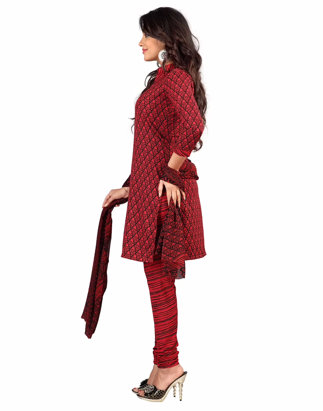 Lookslady Printed Red Crepe Dress-Material - Image 3