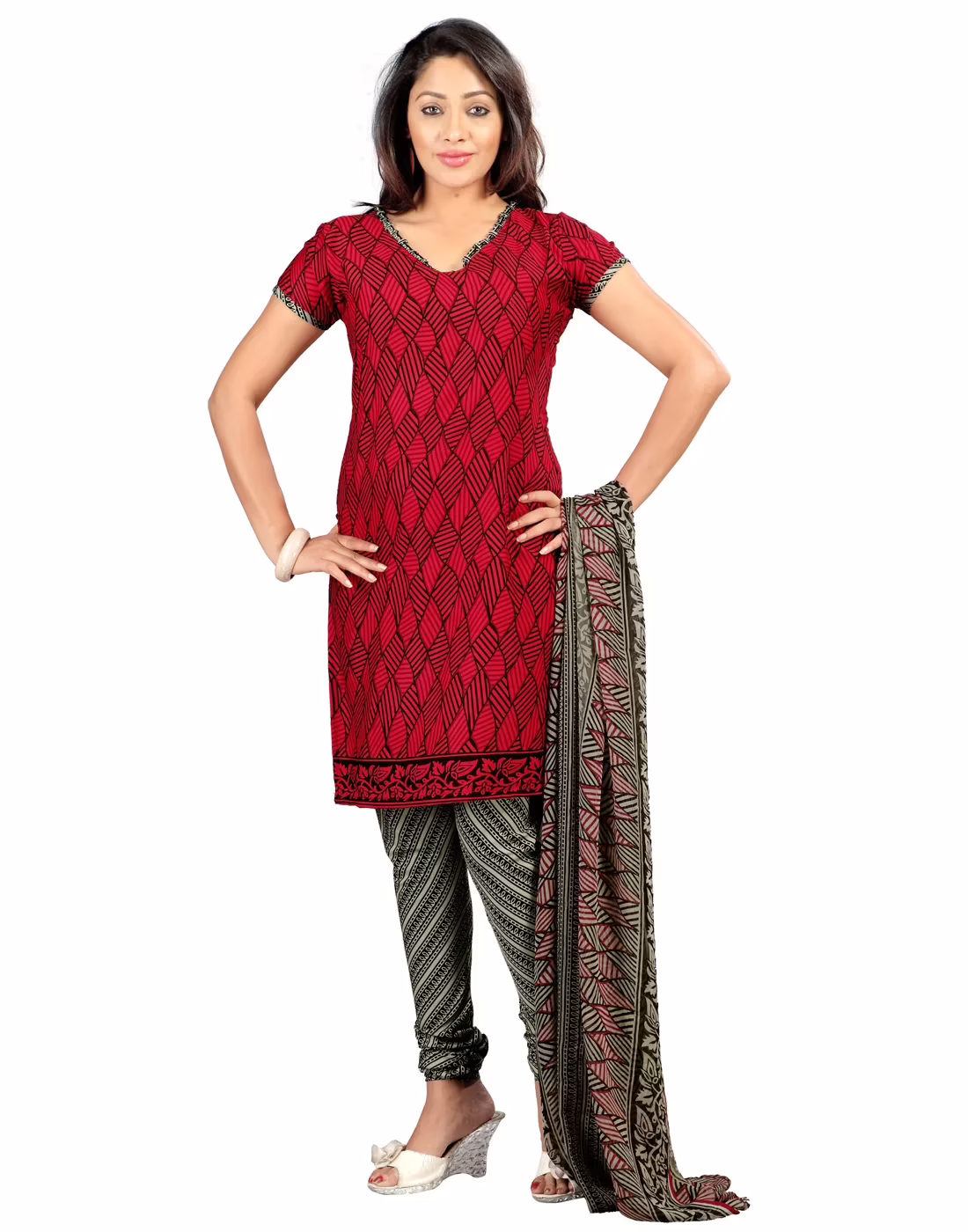 Lookslady Printed Red Crepe Dress-Material - Image 2