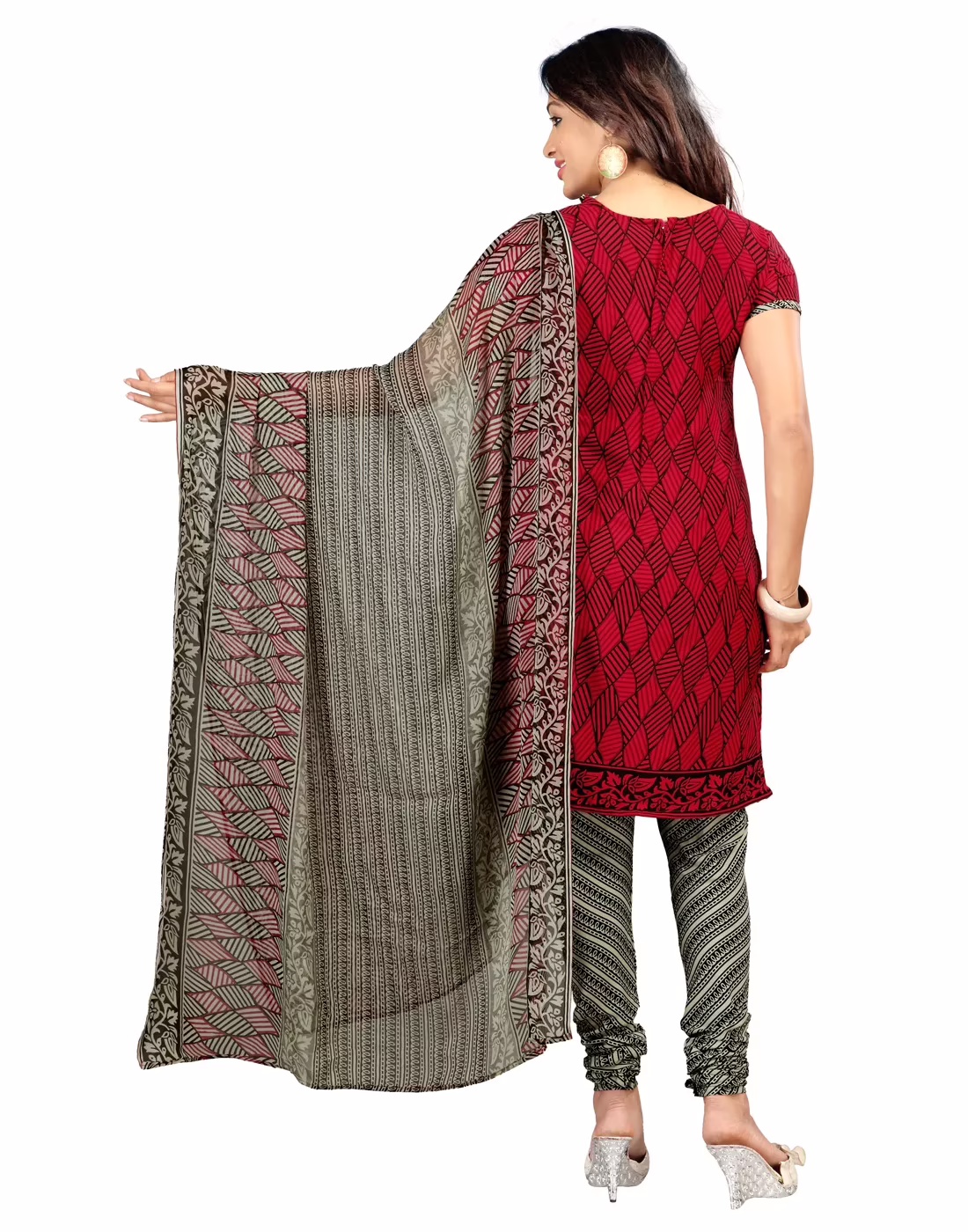Lookslady Printed Red Crepe Dress-Material - Image 3