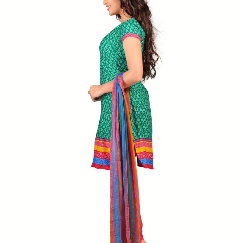 Lookslady Printed Green Crepe Dress-Material