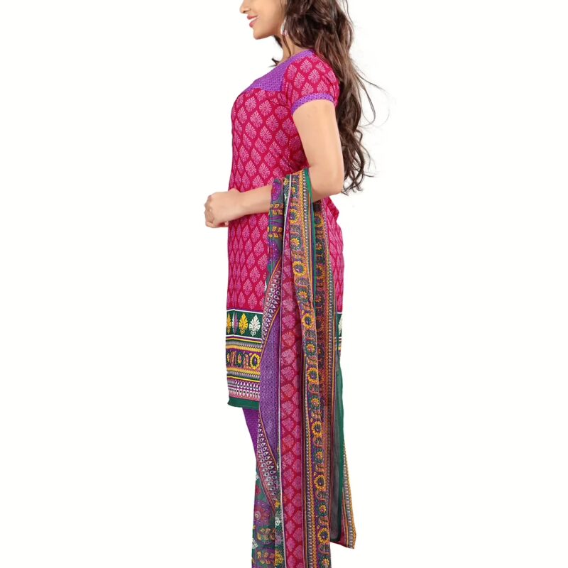 Lookslady Printed Pink Crepe Dress-Material