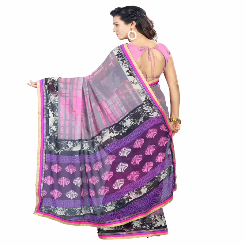 Lookslady Printed Pink Faux Georgette saree - Image 3