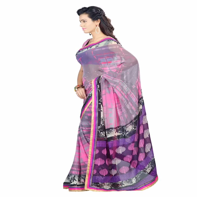 Lookslady Printed Pink Faux Georgette saree - Image 2