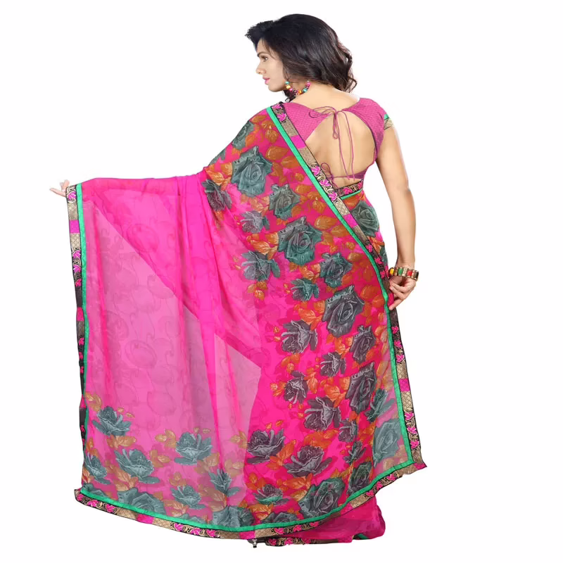 Lookslady Printed Pink Faux Georgette saree - Image 2