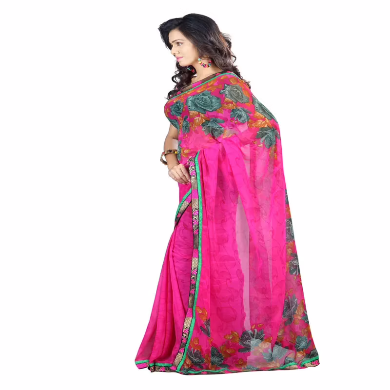 Lookslady Printed Pink Faux Georgette saree - Image 3