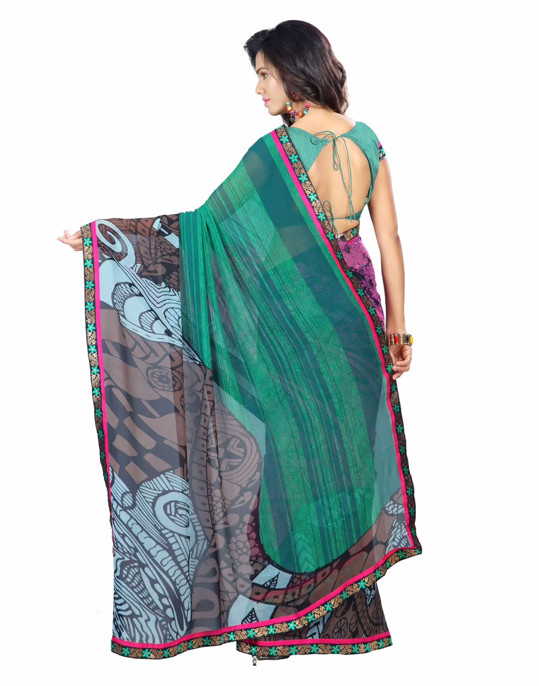 Lookslady Printed Pink Faux Georgette saree - Image 4