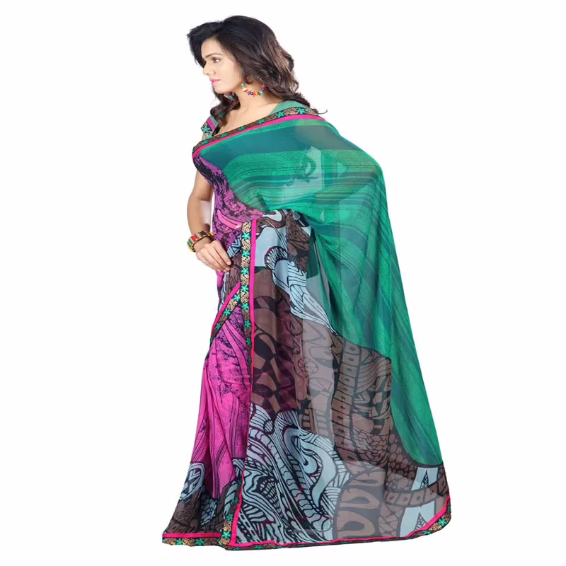 Lookslady Printed Pink Faux Georgette saree - Image 2