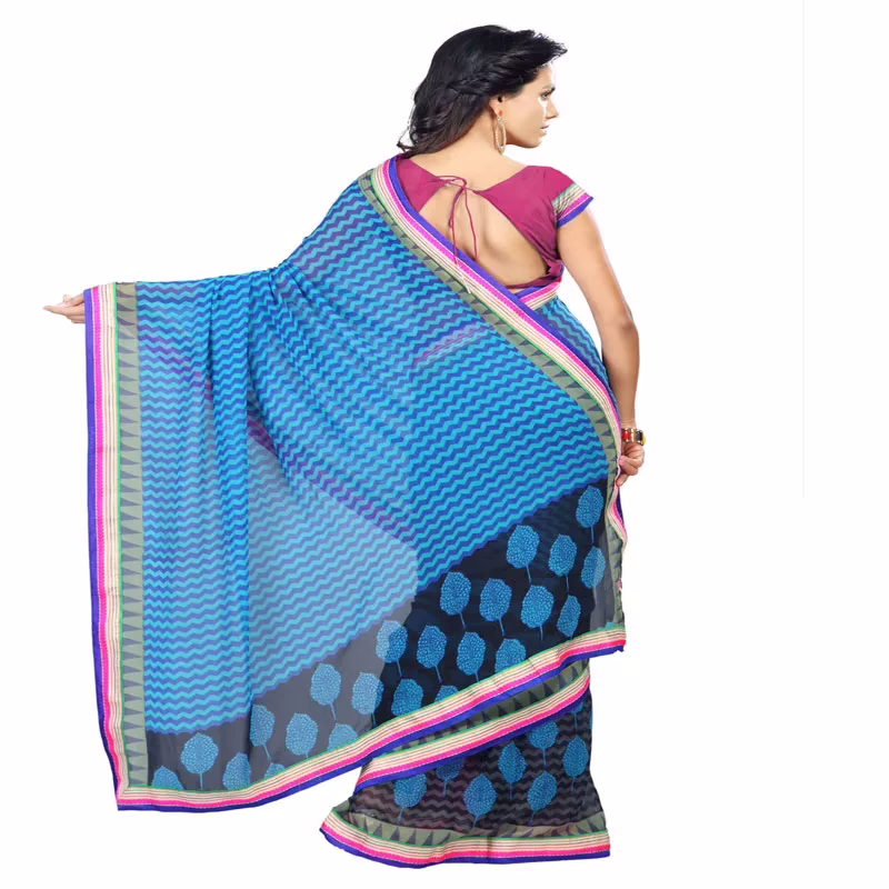 Lookslady Printed Blue Faux Georgette saree - Image 4