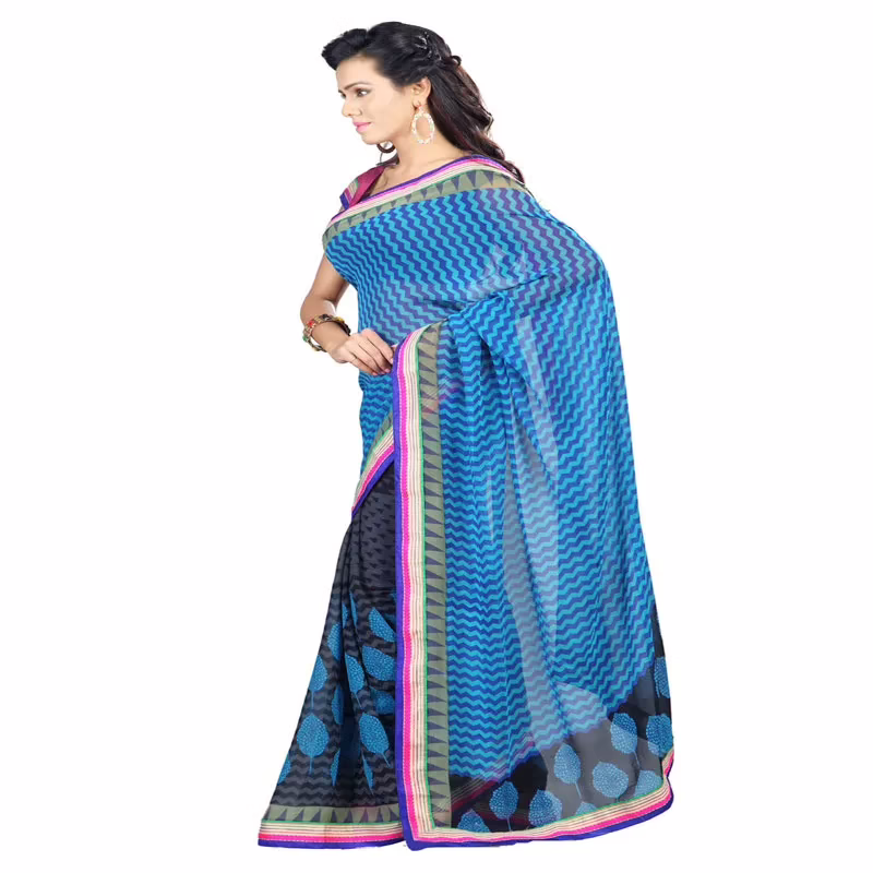 Lookslady Printed Blue Faux Georgette saree - Image 3