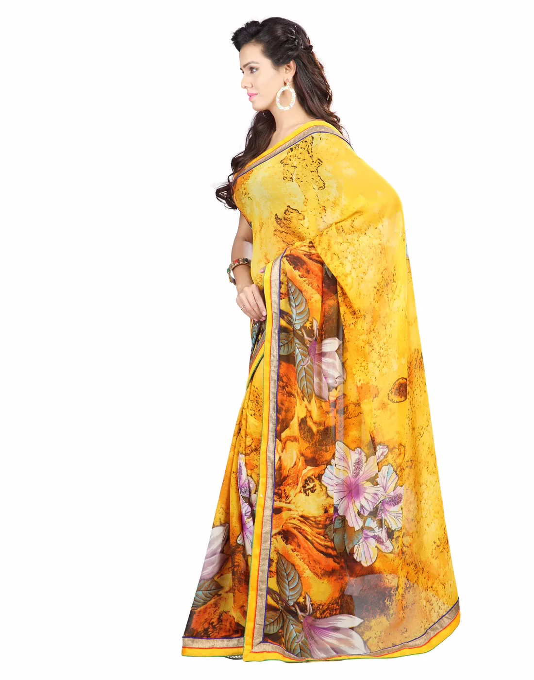Lookslady Printed Yellow Faux Georgette saree - Image 3
