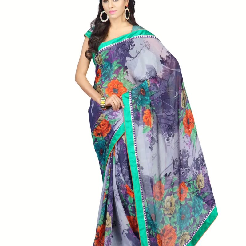 Lookslady Printed Grey Faux Georgette saree