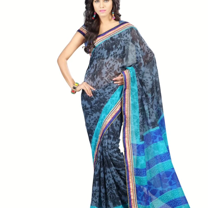 Lookslady Printed Grey Faux Georgette saree