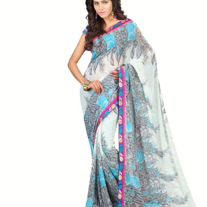 Lookslady Printed Beige Faux Georgette saree