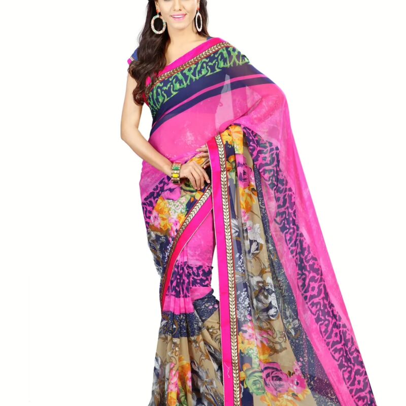 Lookslady Printed Pink Faux Georgette saree