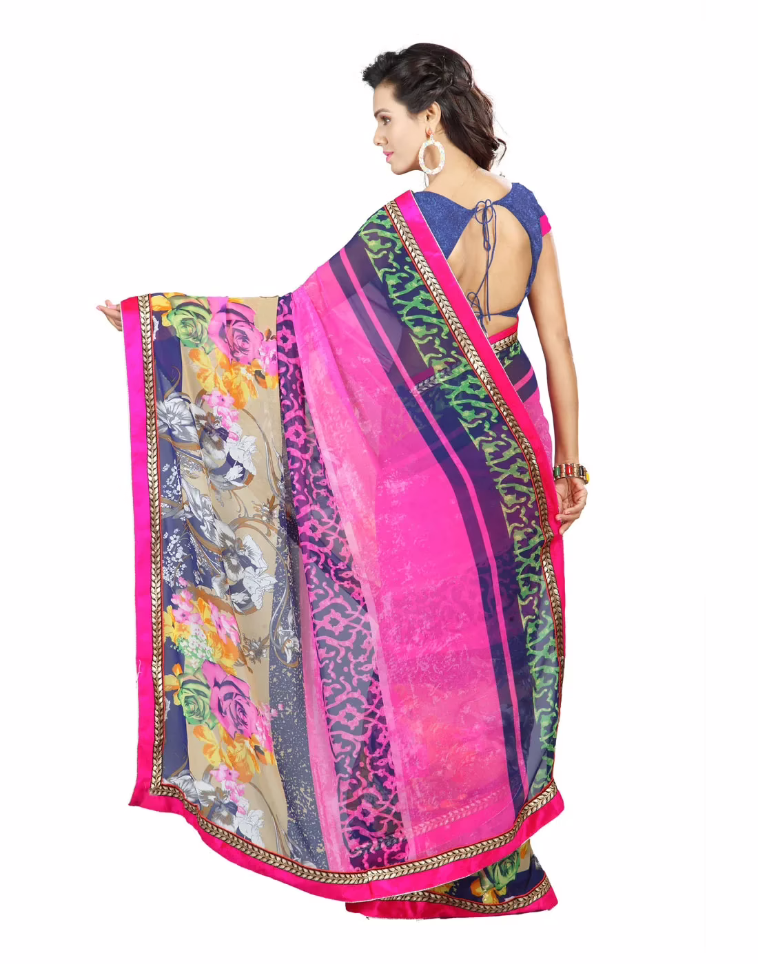 Lookslady Printed Pink Faux Georgette saree - Image 3