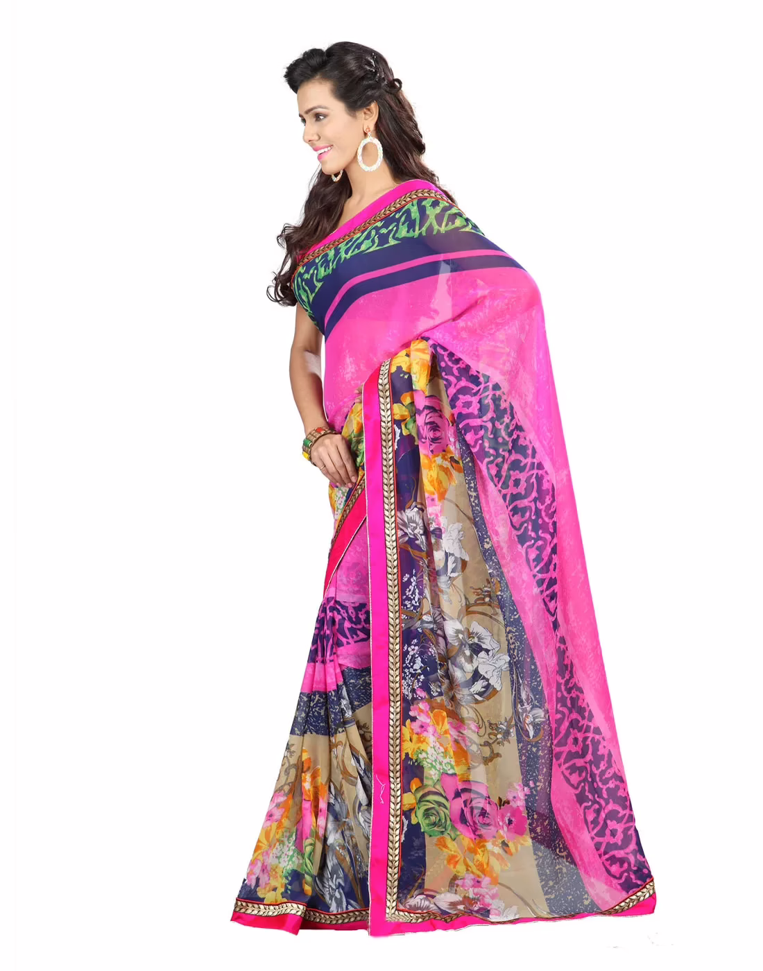 Lookslady Printed Pink Faux Georgette saree - Image 4