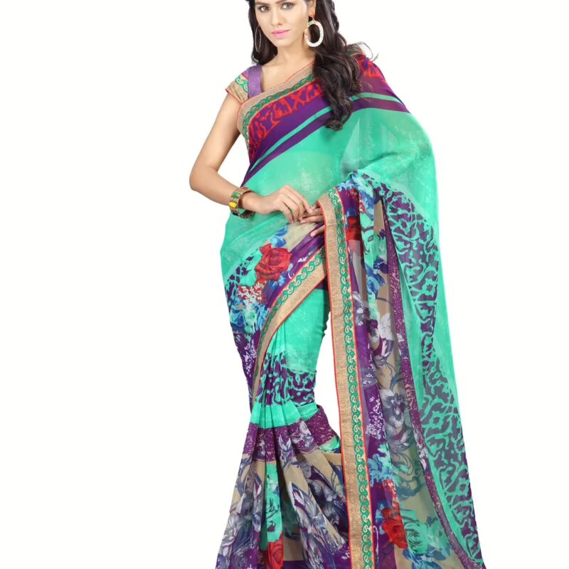 Lookslady Printed Light Green Faux Georgette saree