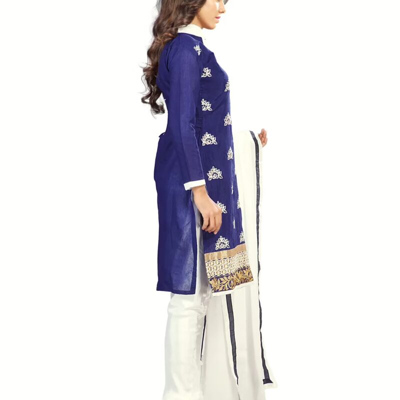 Lookslady Embroidered Blue Chanderi Dress-Material
