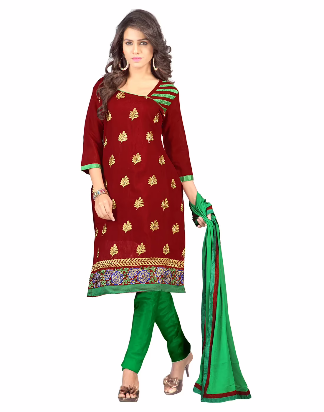 Lookslady Embroidered Maroon Chanderi Dress-Material - Image 2