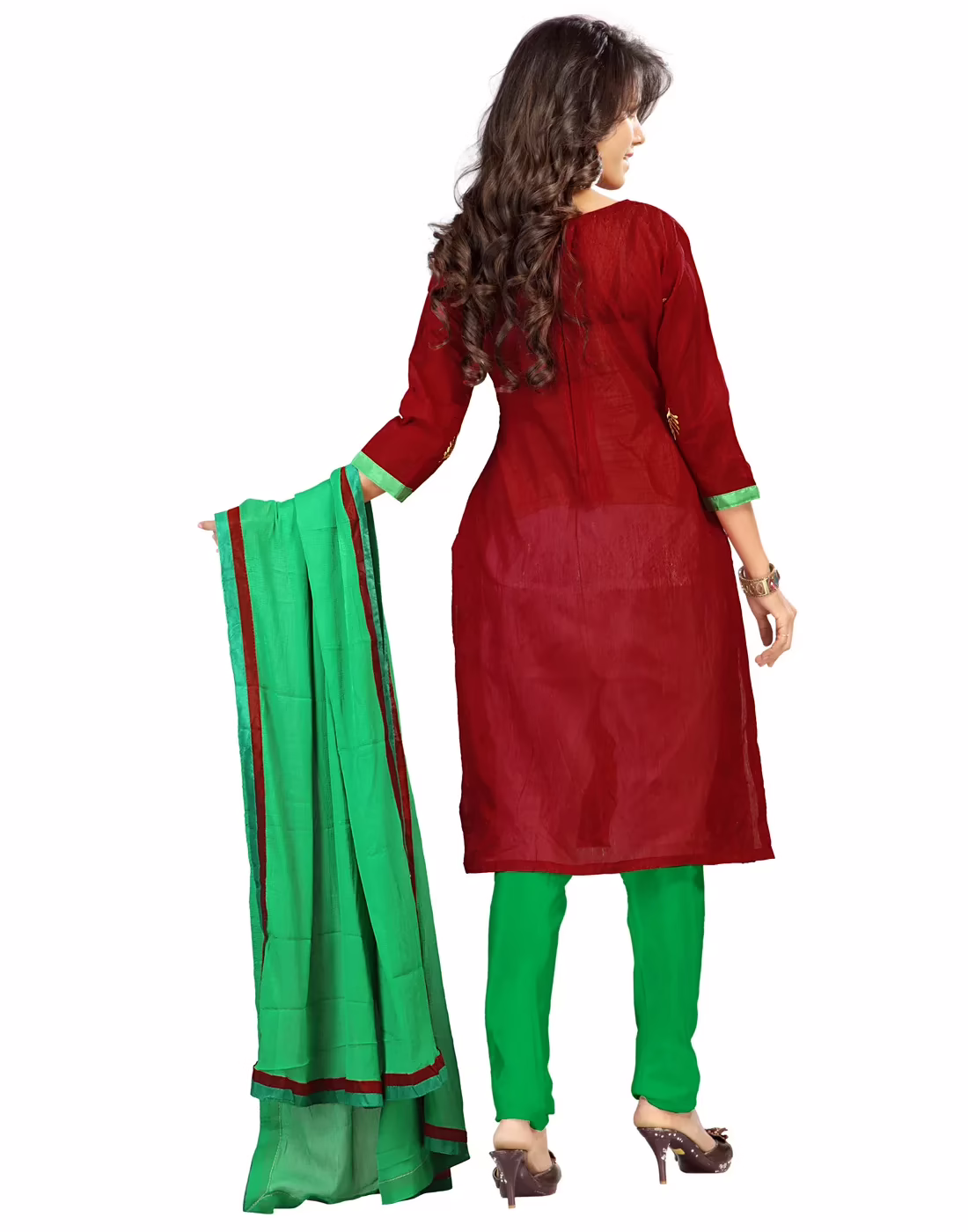 Lookslady Embroidered Maroon Chanderi Dress-Material - Image 3