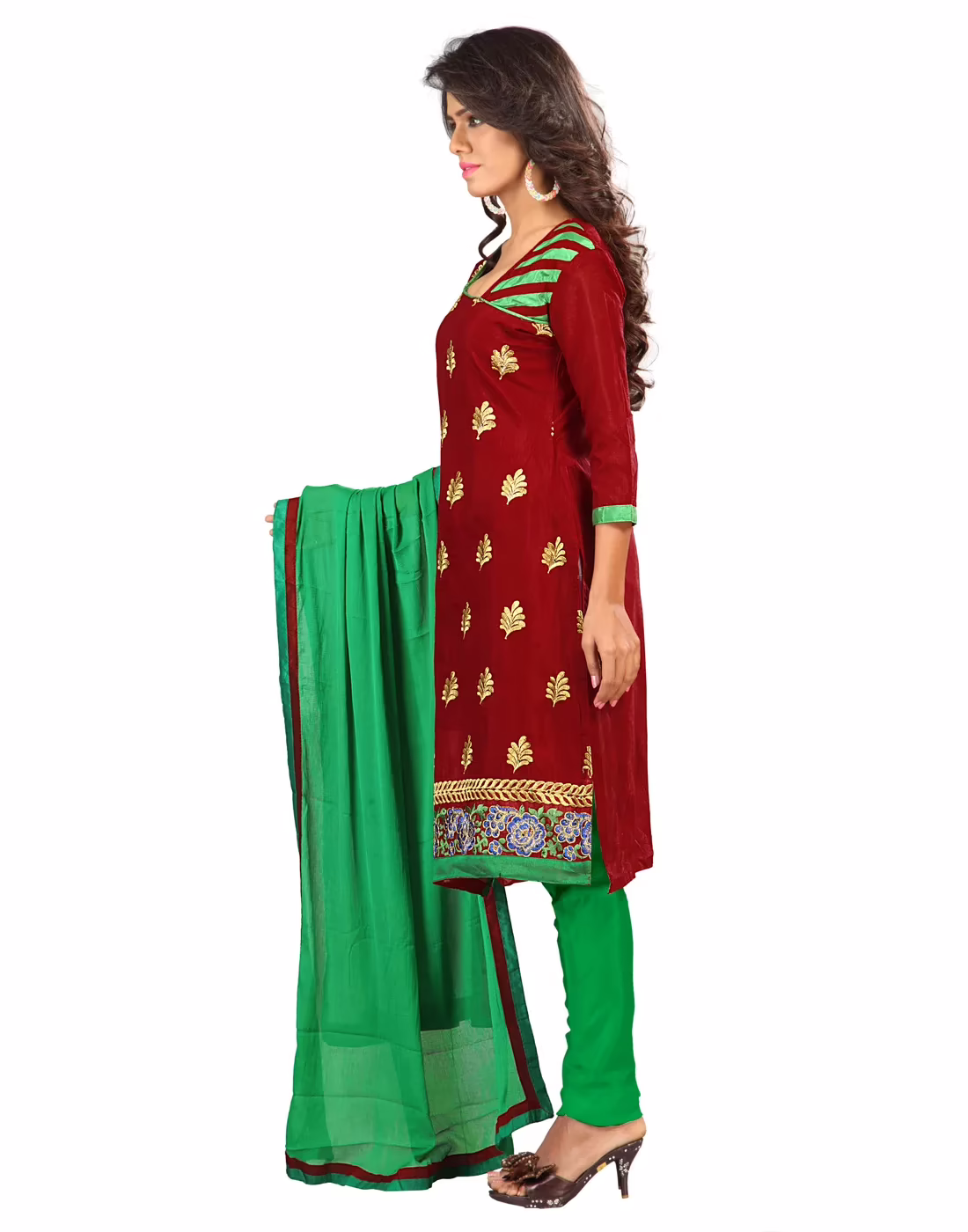 Lookslady Embroidered Maroon Chanderi Dress-Material - Image 4