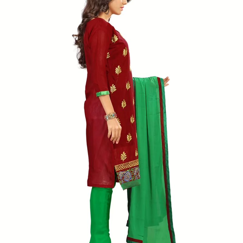 Lookslady Embroidered Maroon Chanderi Dress-Material