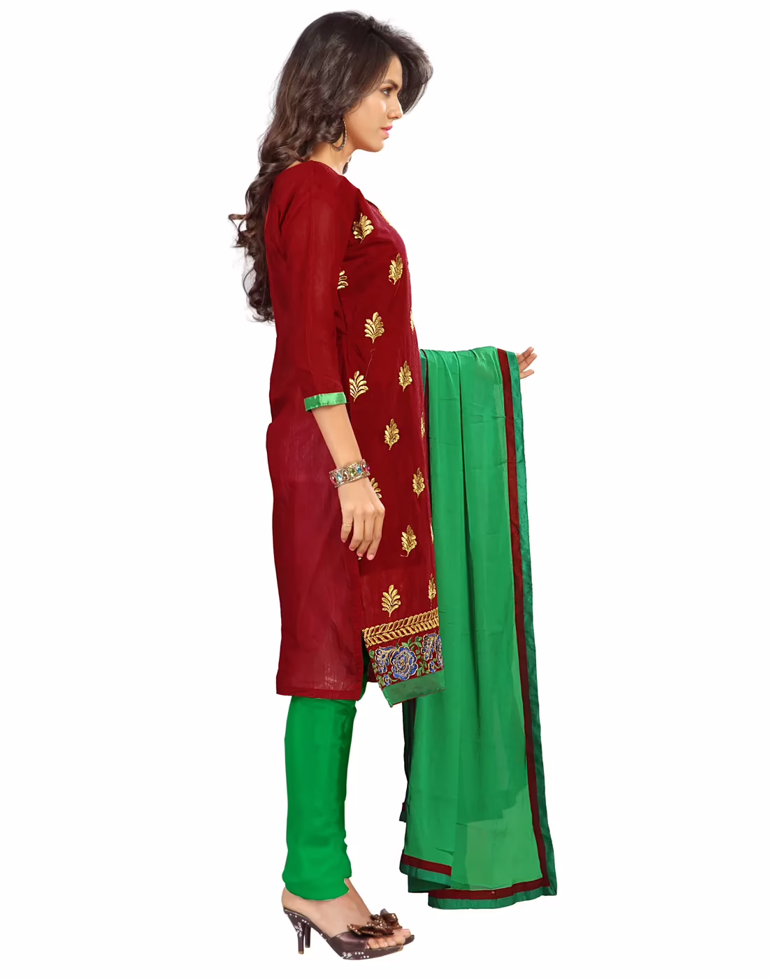 Lookslady Embroidered Maroon Chanderi Dress-Material