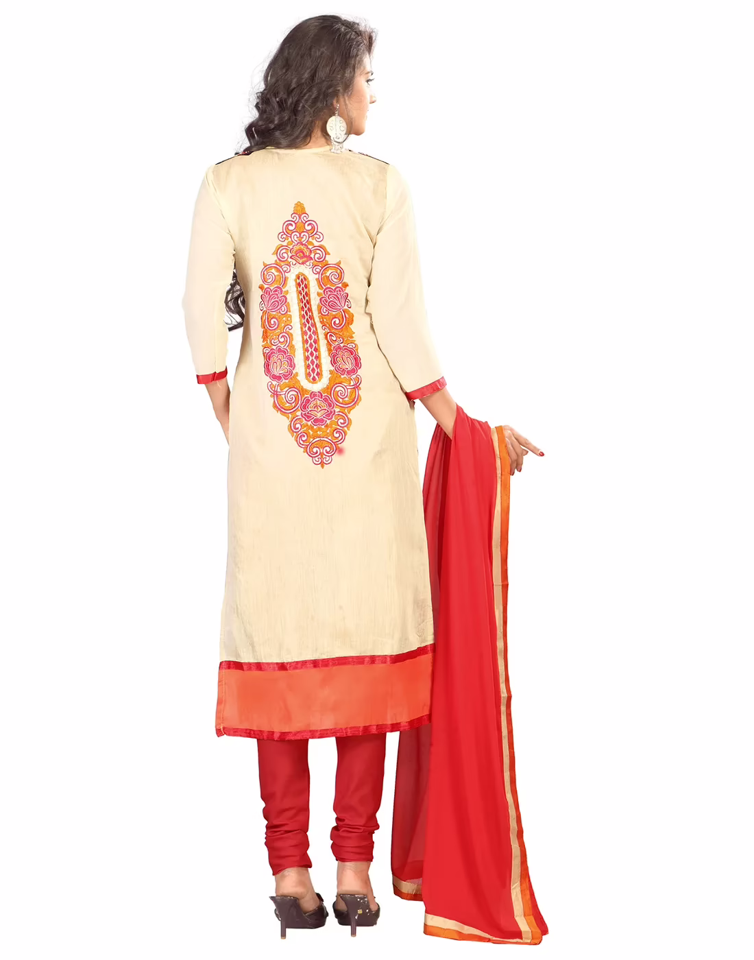 Lookslady Embroidered Beige Chanderi Dress-Material - Image 3