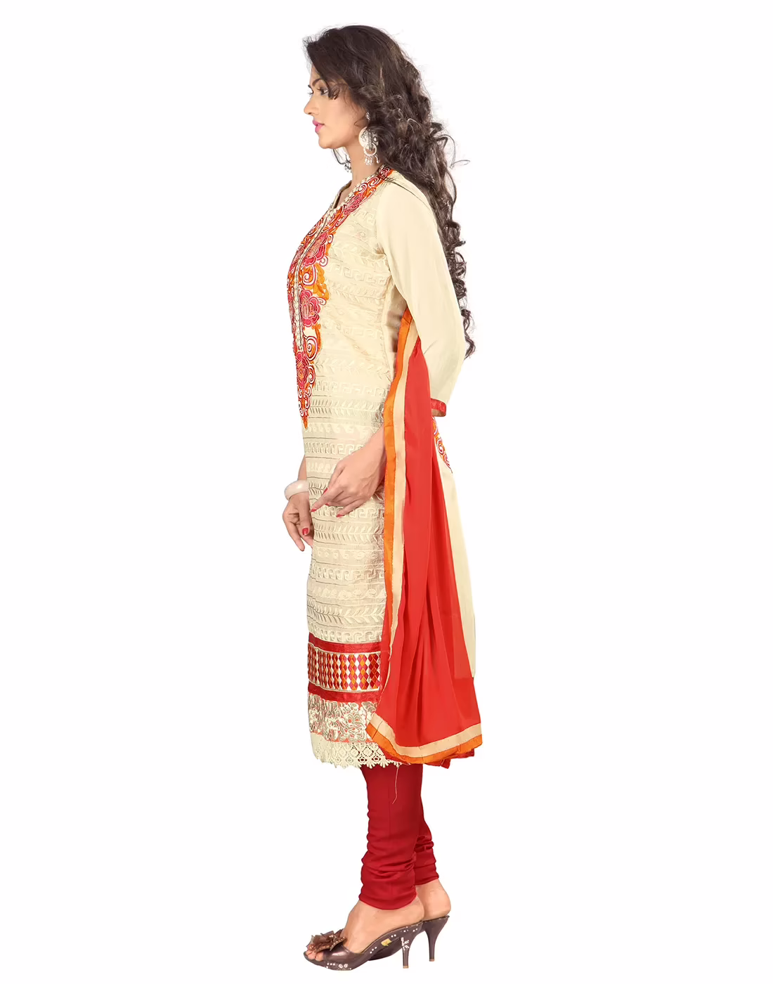 Lookslady Embroidered Beige Chanderi Dress-Material - Image 4