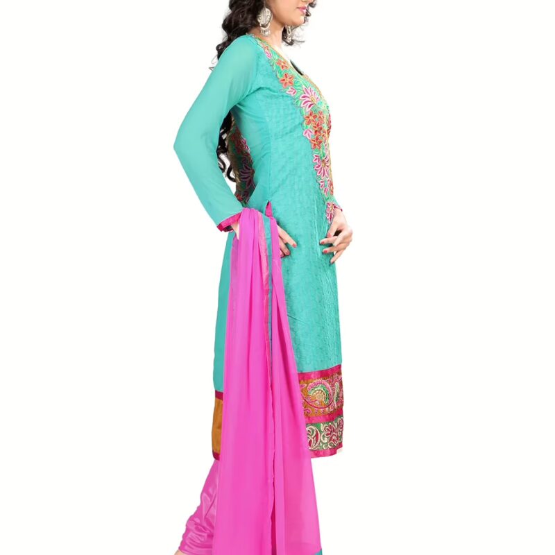 Lookslady Embroidered Blue Chanderi Dress-Material