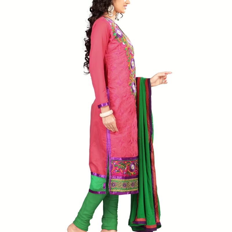 Lookslady Embroidered Pink Chanderi Dress-Material