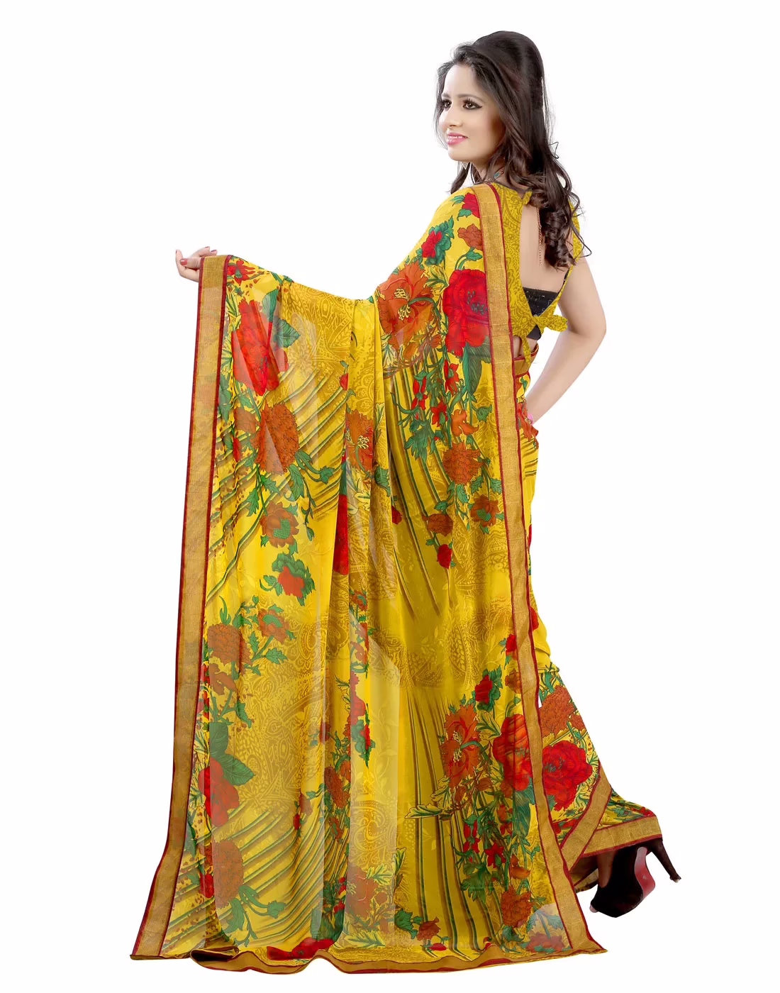Lookslady Printed Yellow Faux Georgette Saree - Image 2