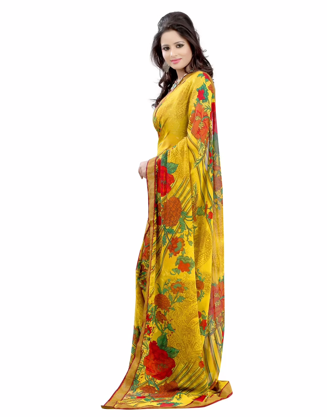 Lookslady Printed Yellow Faux Georgette Saree - Image 4
