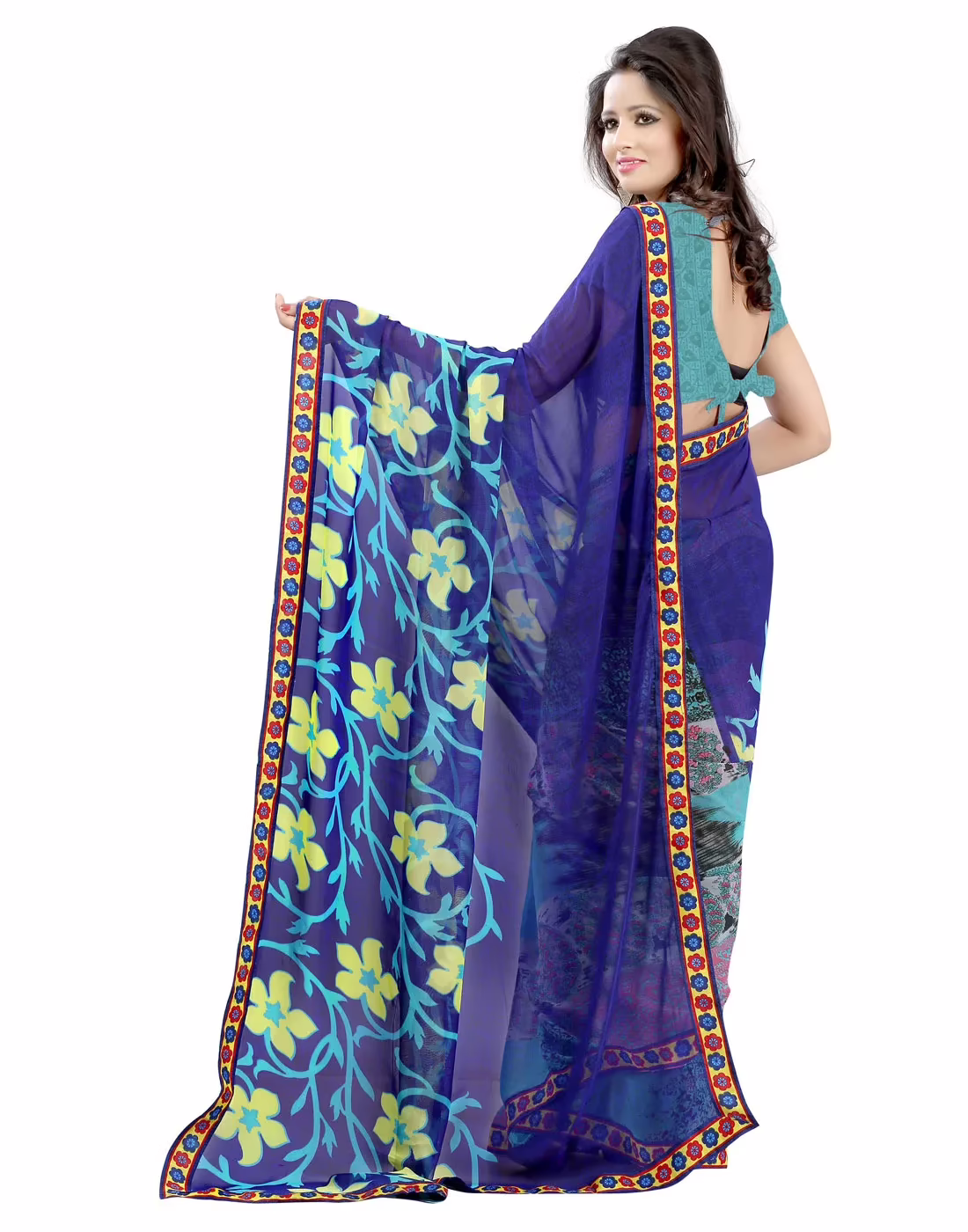 Lookslady Printed Blue Faux Georgette Saree - Image 2