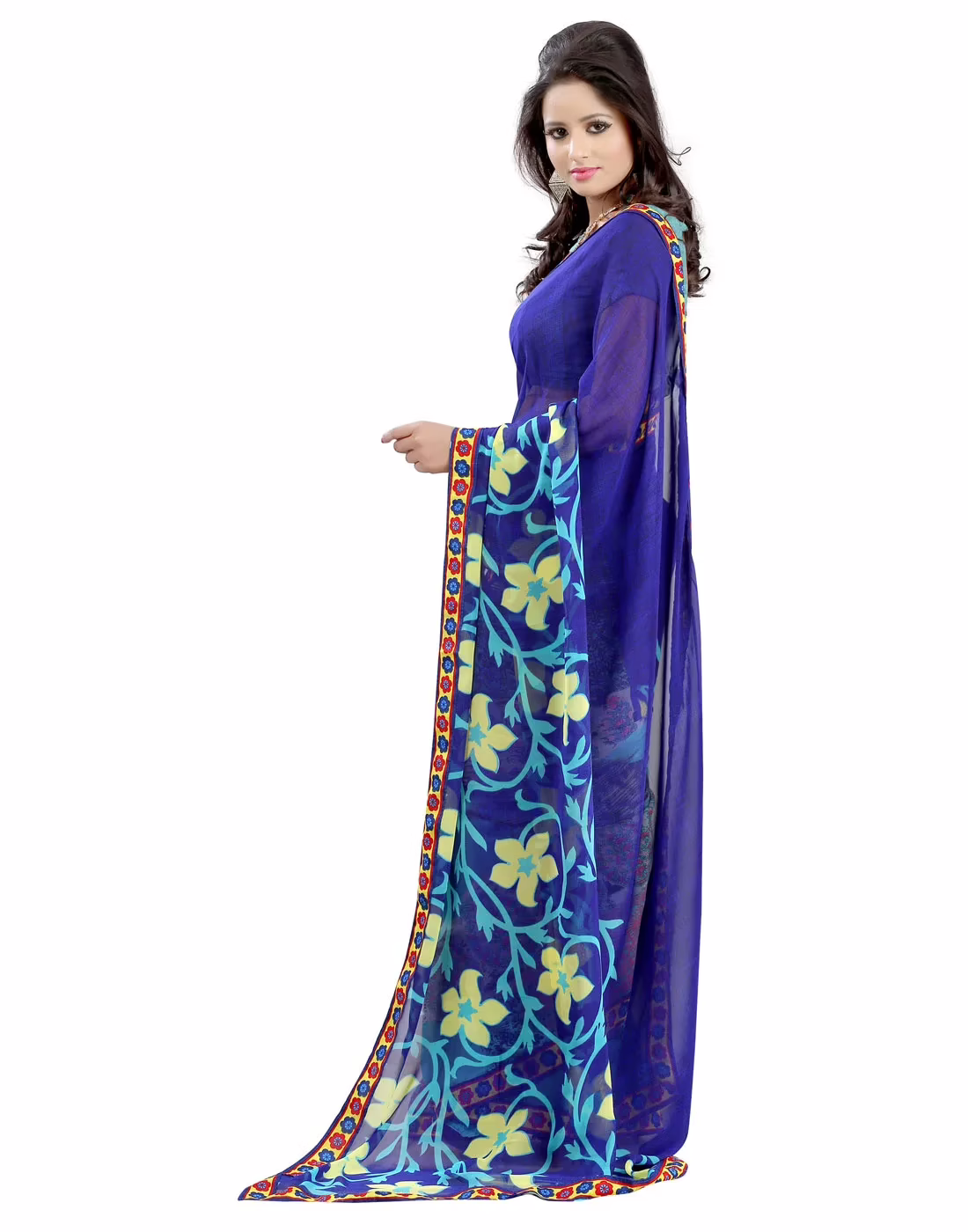 Lookslady Printed Blue Faux Georgette Saree - Image 3
