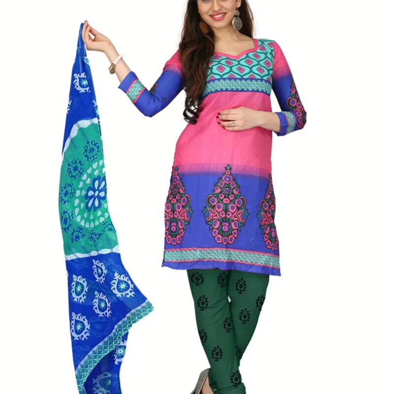 Lookslady Printed Pink Cotton Printed Dress-Material