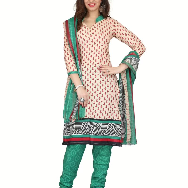 Lookslady Printed Beige Cotton Printed Dress-Material