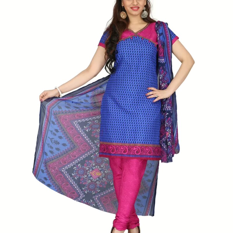 Lookslady Printed Blue Cotton Printed Dress-Material