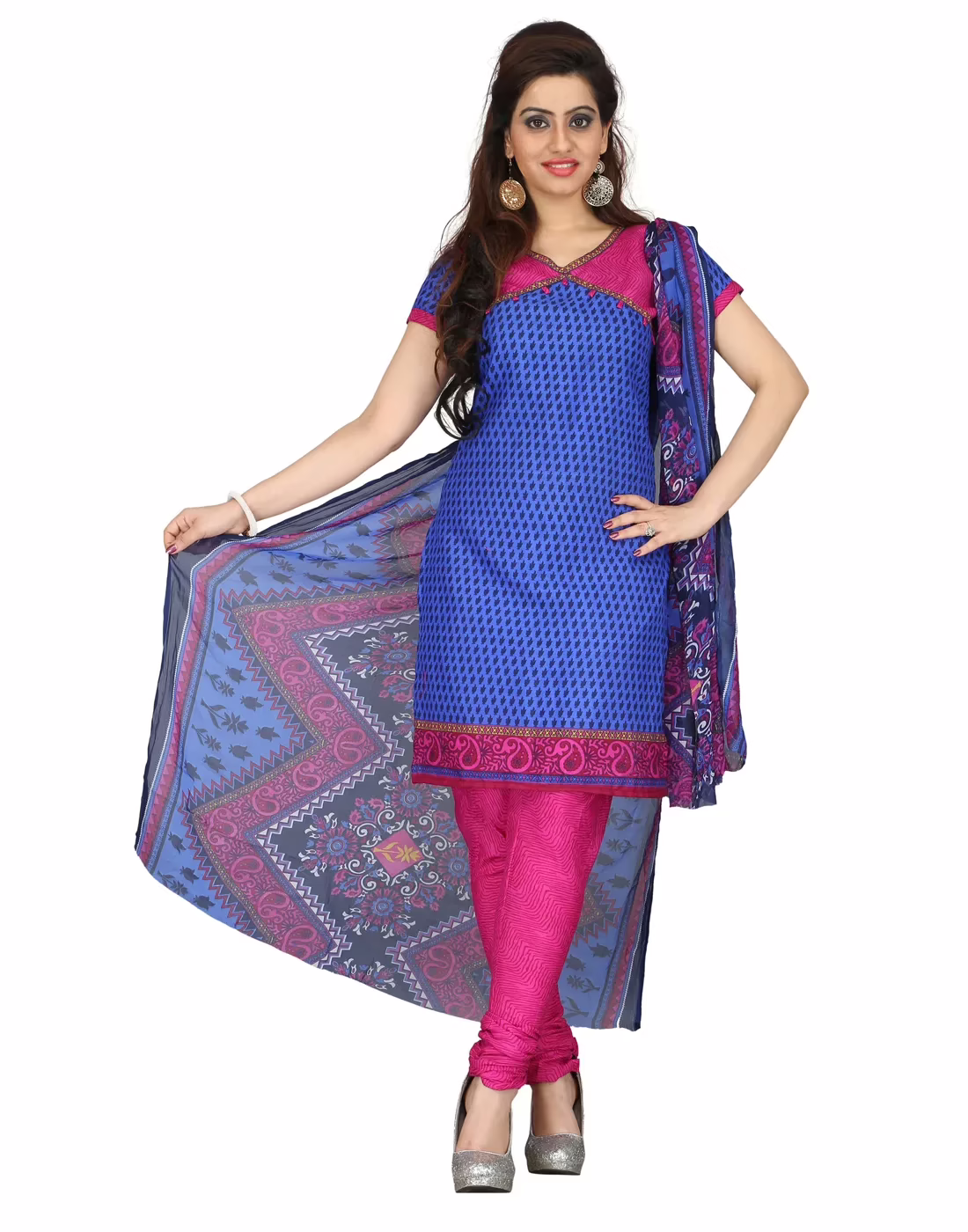 Lookslady Printed Blue Cotton Printed Dress-Material