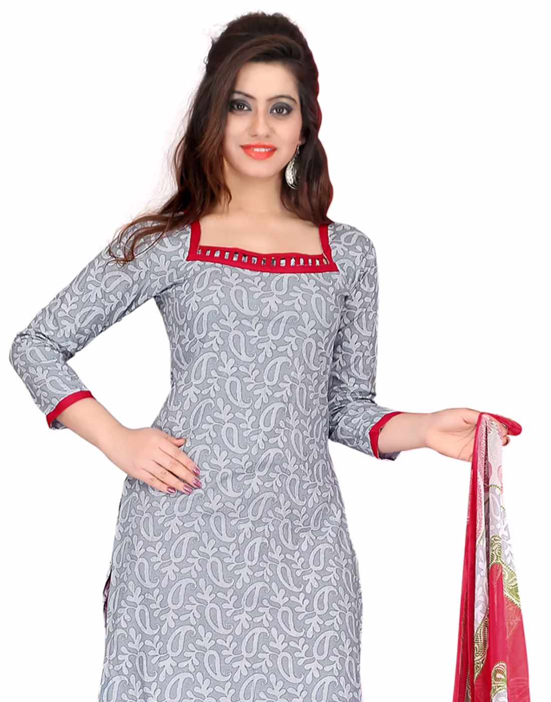 Lookslady Printed Grey Cotton Printed Dress-Material - Image 3