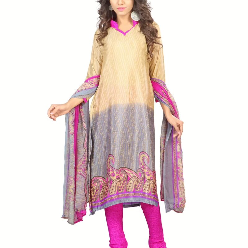 Lookslady Printed Beige Crepe Dress-Material