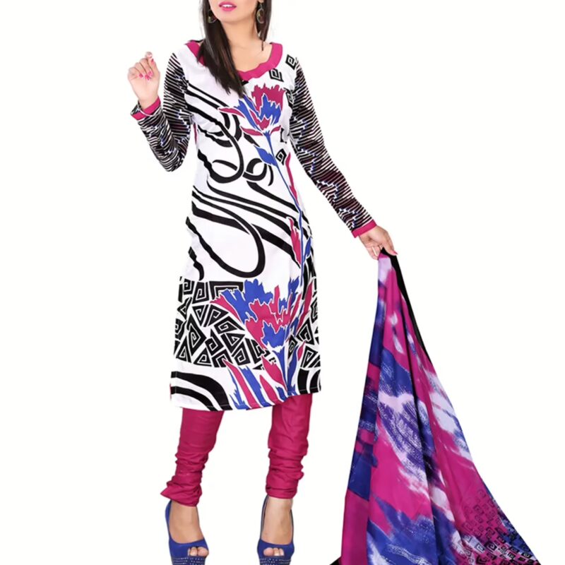 Lookslady Printed White Cotton Dress-Material