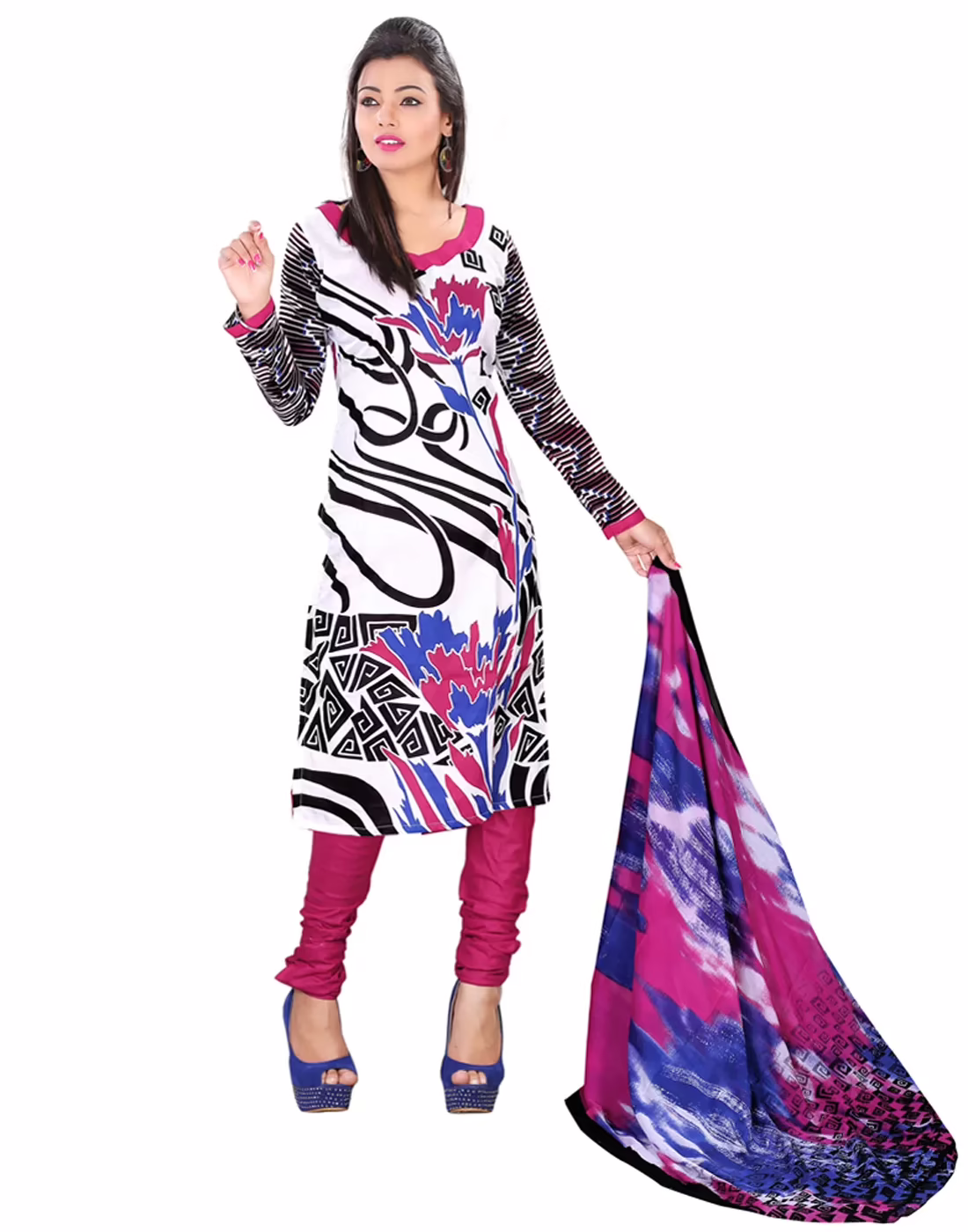 Lookslady Printed White Cotton Dress-Material