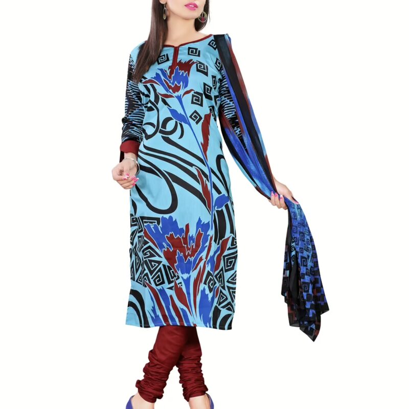 Lookslady Printed Light Blue Cotton Dress-Material