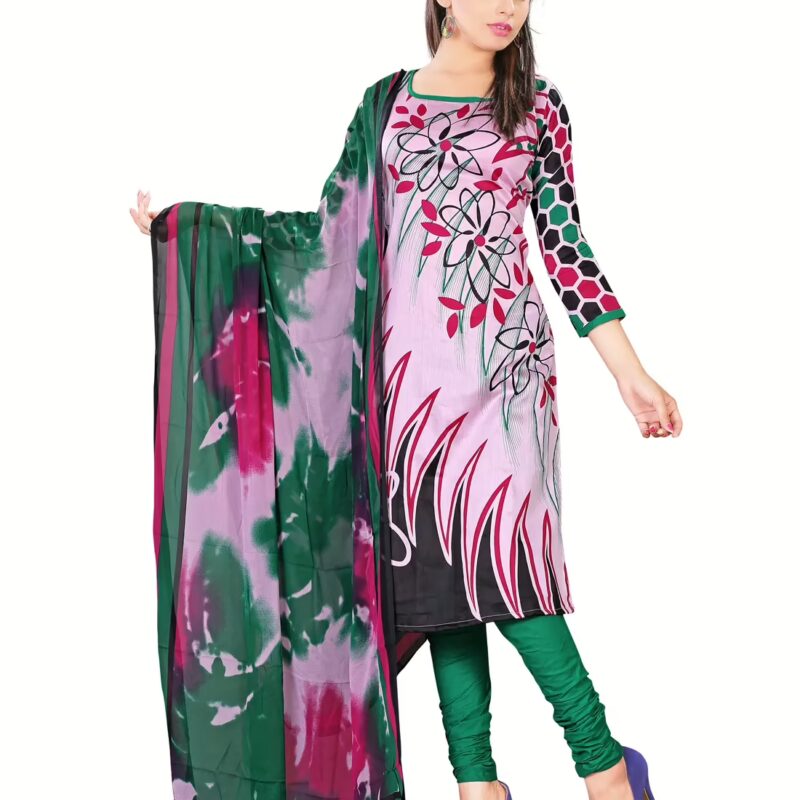 Lookslady Printed Pink Cotton Dress-Material