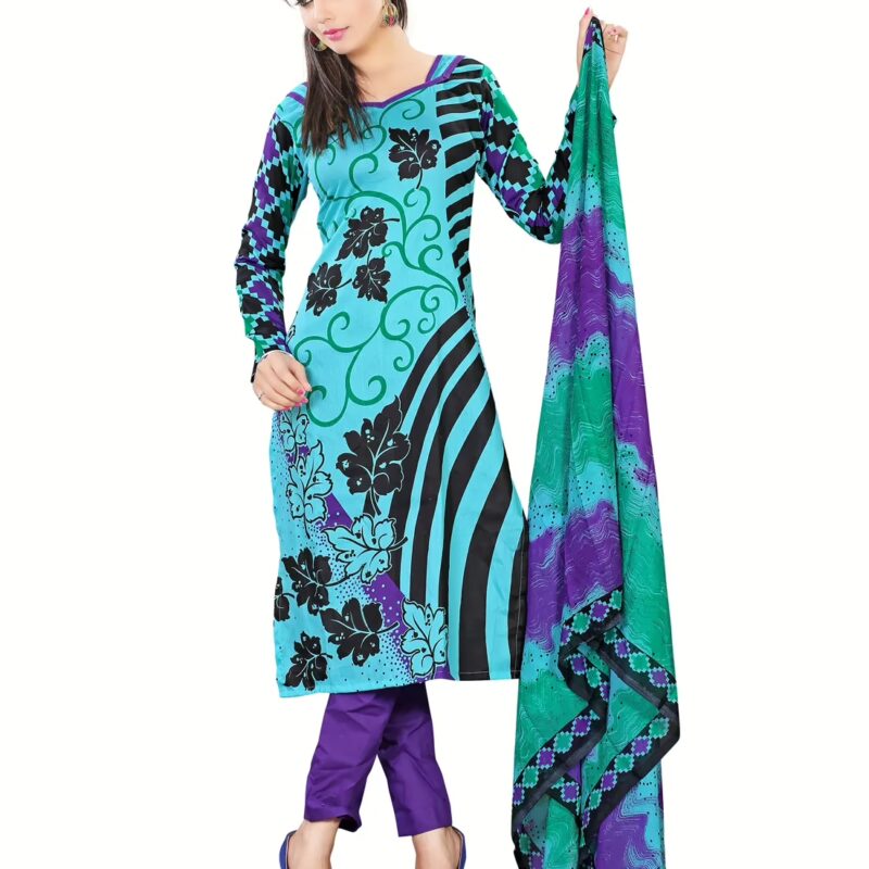 Lookslady Printed Light Blue Cotton Dress-Material