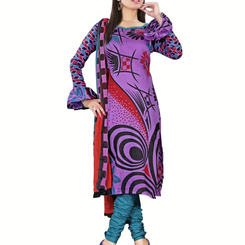 Lookslady Printed Purple Cotton Dress-Material