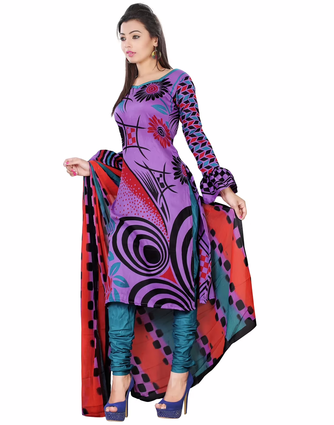 Lookslady Printed Purple Cotton Dress-Material - Image 3